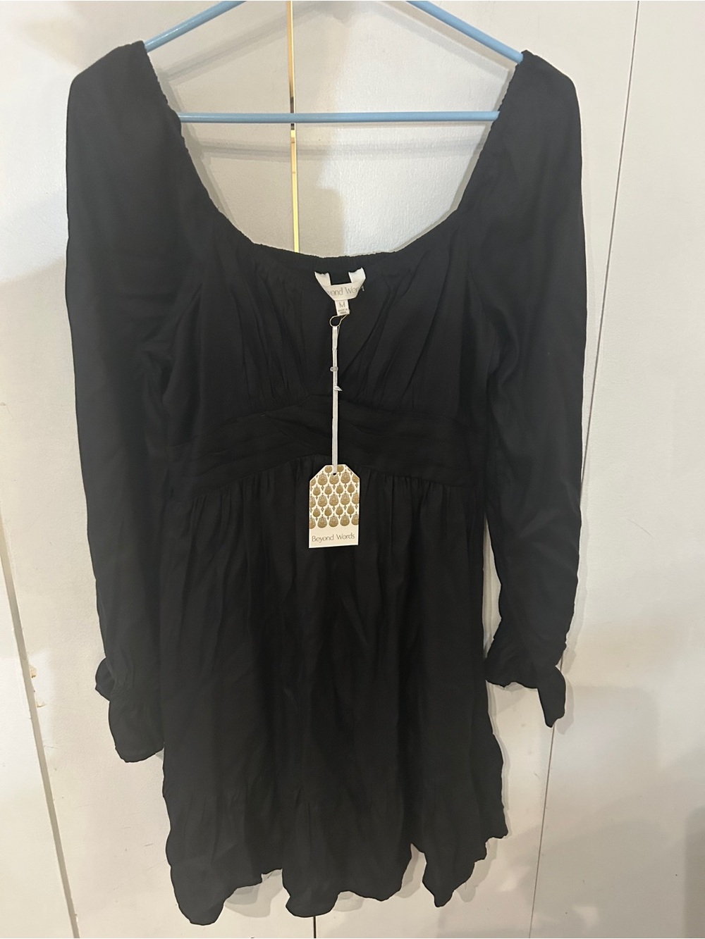Beyond Words Black Long Sleeve Empire Waist Dress 100% Rayon